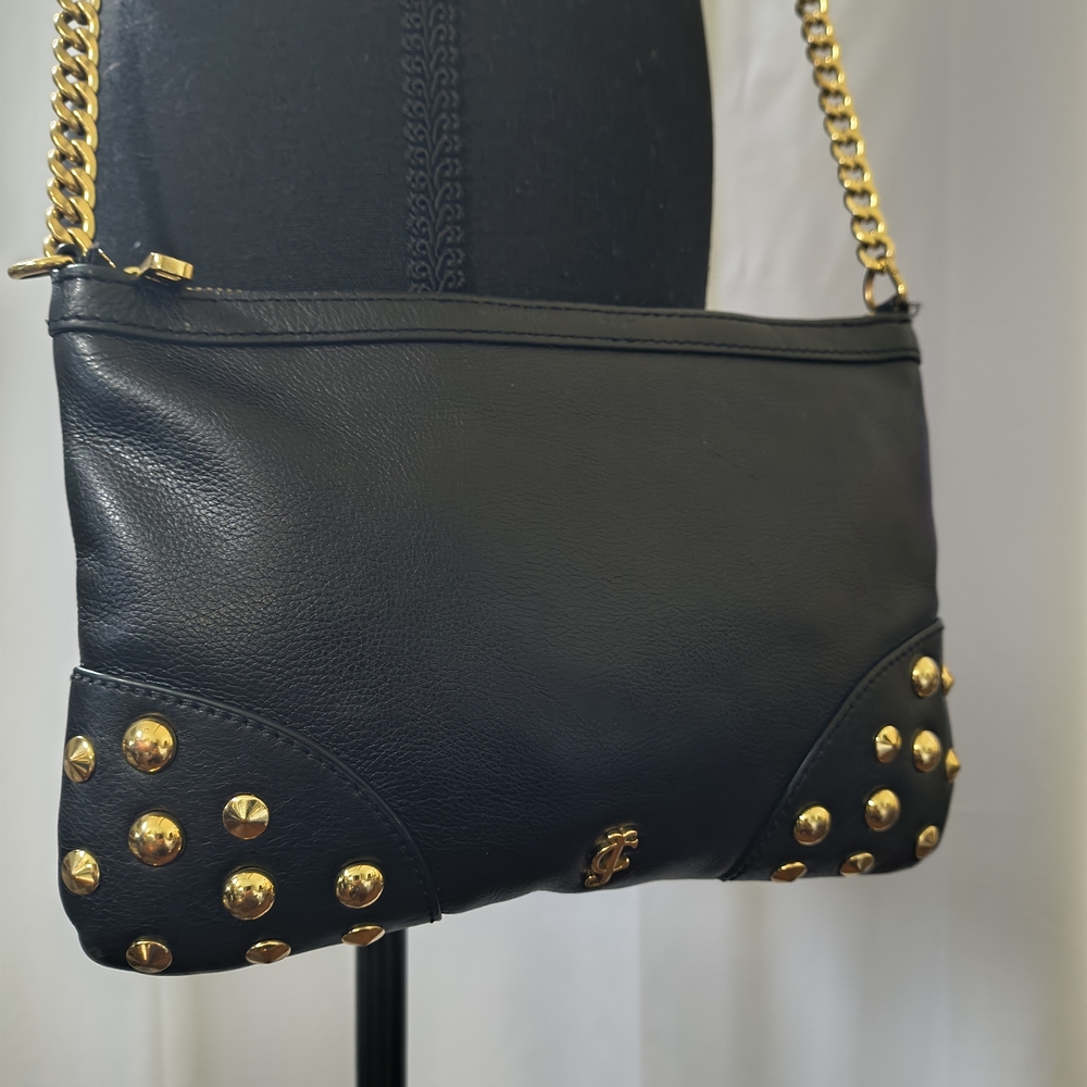 Y2K Juicy Couture Black Genuine Leather Studded Crossbody Bag - Picture 9 of 10